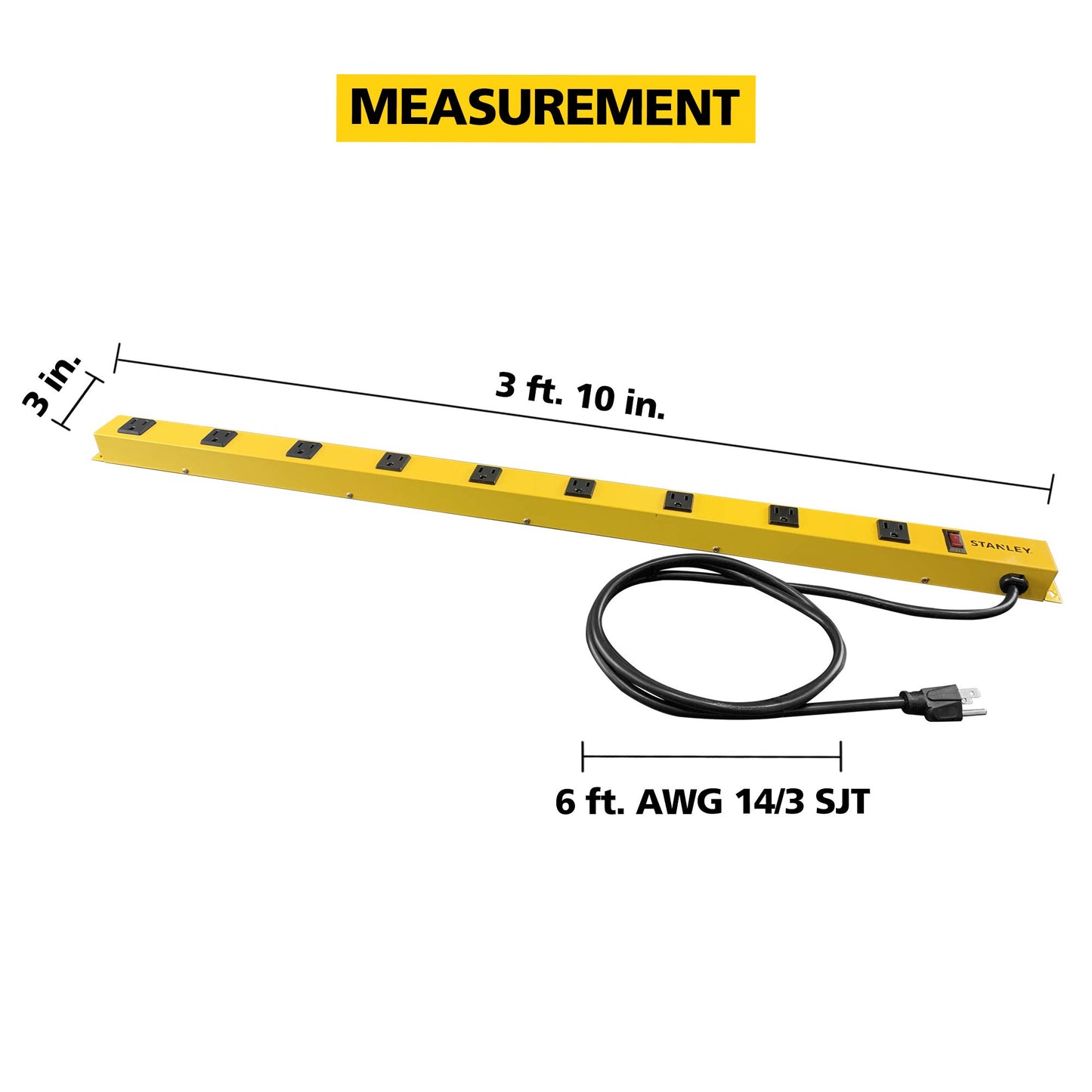 Stanley 31615 NCC31615 ShopMAX Pro 9-Outlet Surge-Protector Power Bar, 6-Foot Cord, Yellow - WoodArtSupply