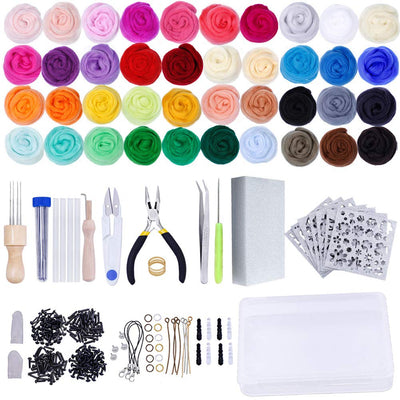 Mayboos Needle Felting Starter Kit,Wool Roving 40 Colors Set, Wool Felt Tools with Instruction Included for Felted Animal Needle Felting Supplies