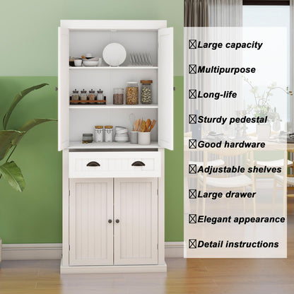 OQSC 72" Freestanding Kitchen Pantry Cabinet White Pantry Storage Cabinet, Tall Storage Cabinets with Doors and Shelves for Kitchen, Large Kitchen - WoodArtSupply