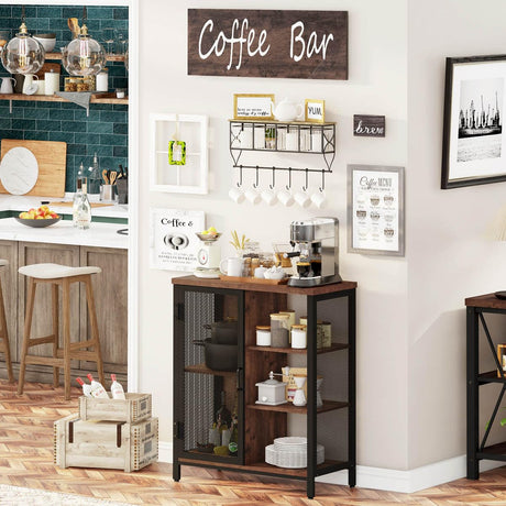 Farmhouse Coffee Bar Cabinet by BON AUGURE – Rustic Oak Storage Sideboard for Kitchen and Dining Room BON AUGURE