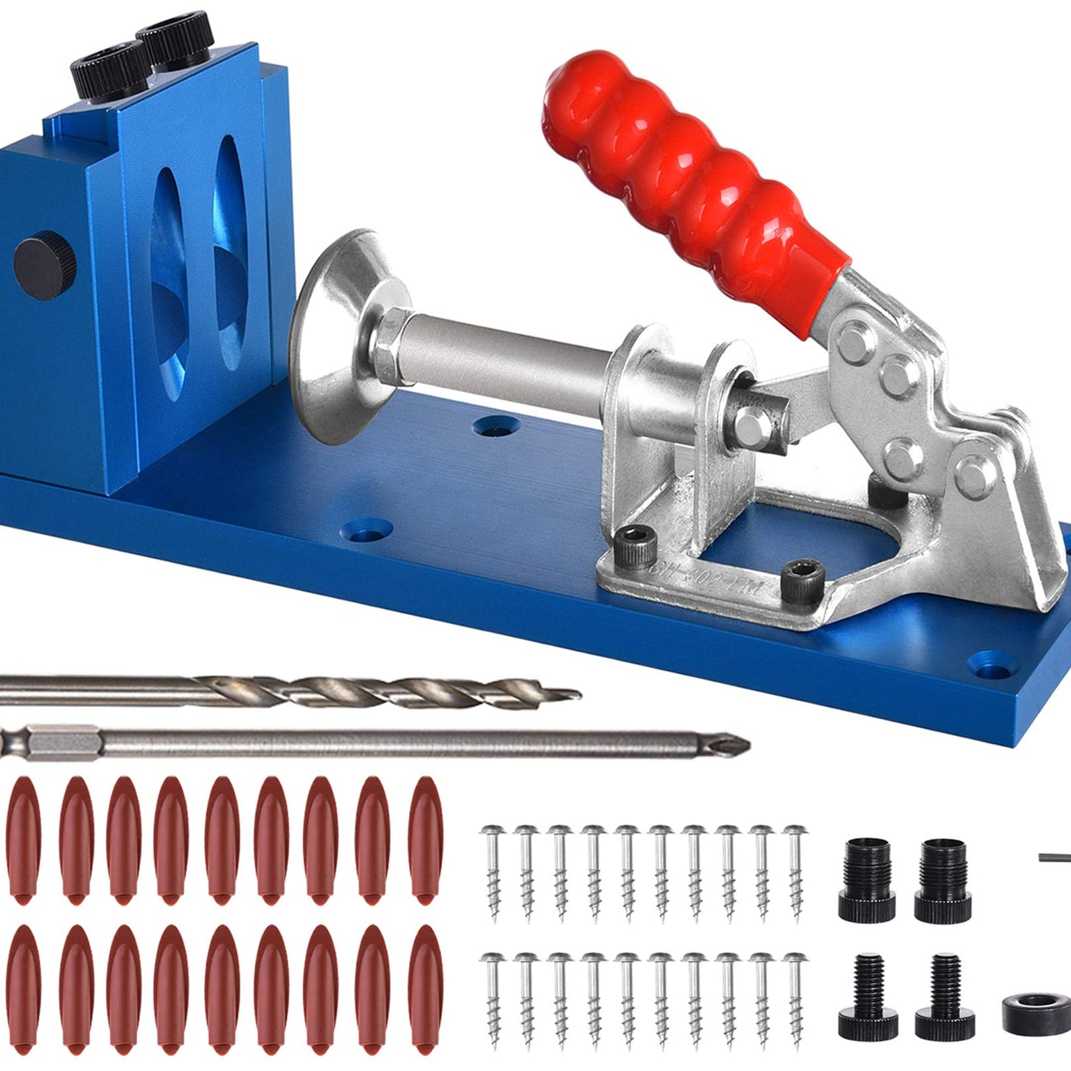 Pocket Hole Jig Kit Dowel Drill Joinery Screw Kit All-In-One Aluminum System Set Jig Wood Woodwork Guides Joint Angle Tool Carpentry Locator KingBaas