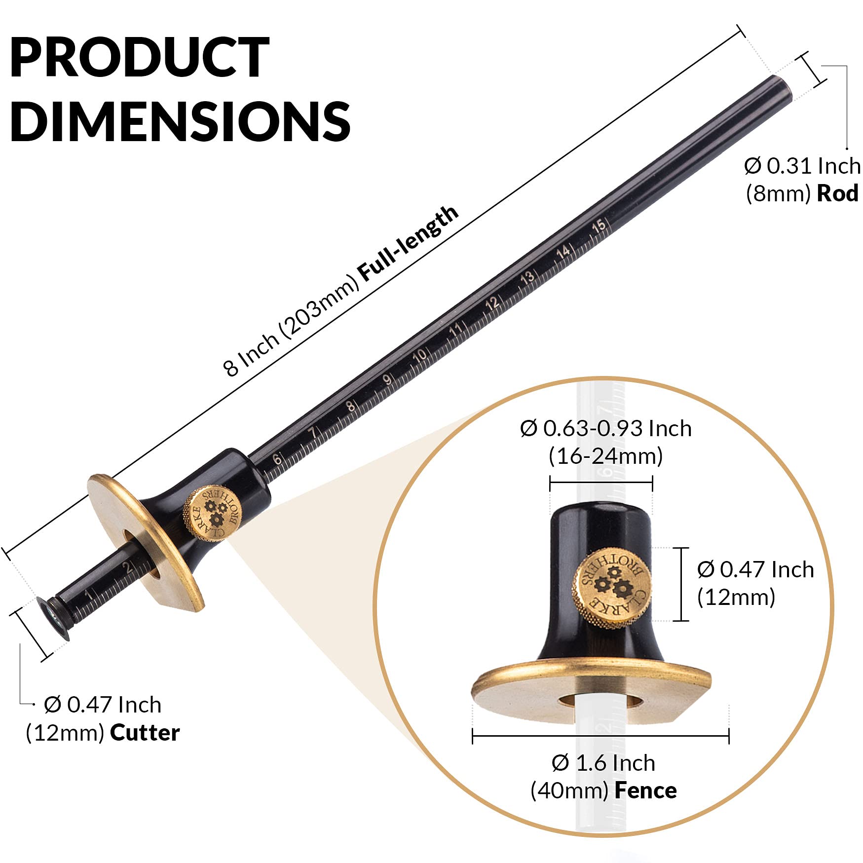 TUMEYET Wheel Marking Gauge - Woodworking Scriber Kit With 2 Replacement Cutters Wood Tools Graduated Inch & MM Scale Solid Metal Bar Scribe Tool For - WoodArtSupply