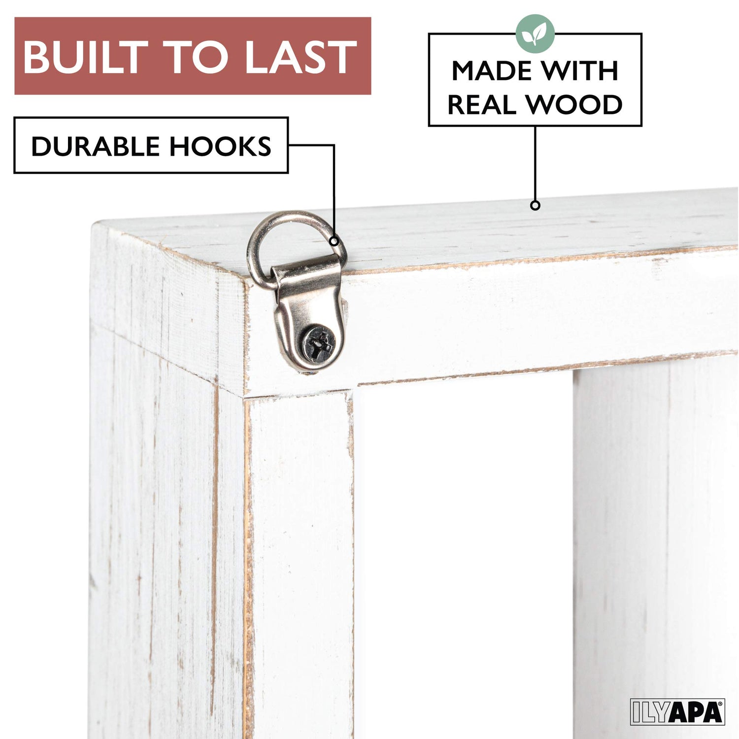 Ilyapa Rustic Wood Knick Knack Floating Shelf Weathered White - Wall Mounted or Freestanding Farmhouse Decor Display Case for Essential Oils, Ilyapa