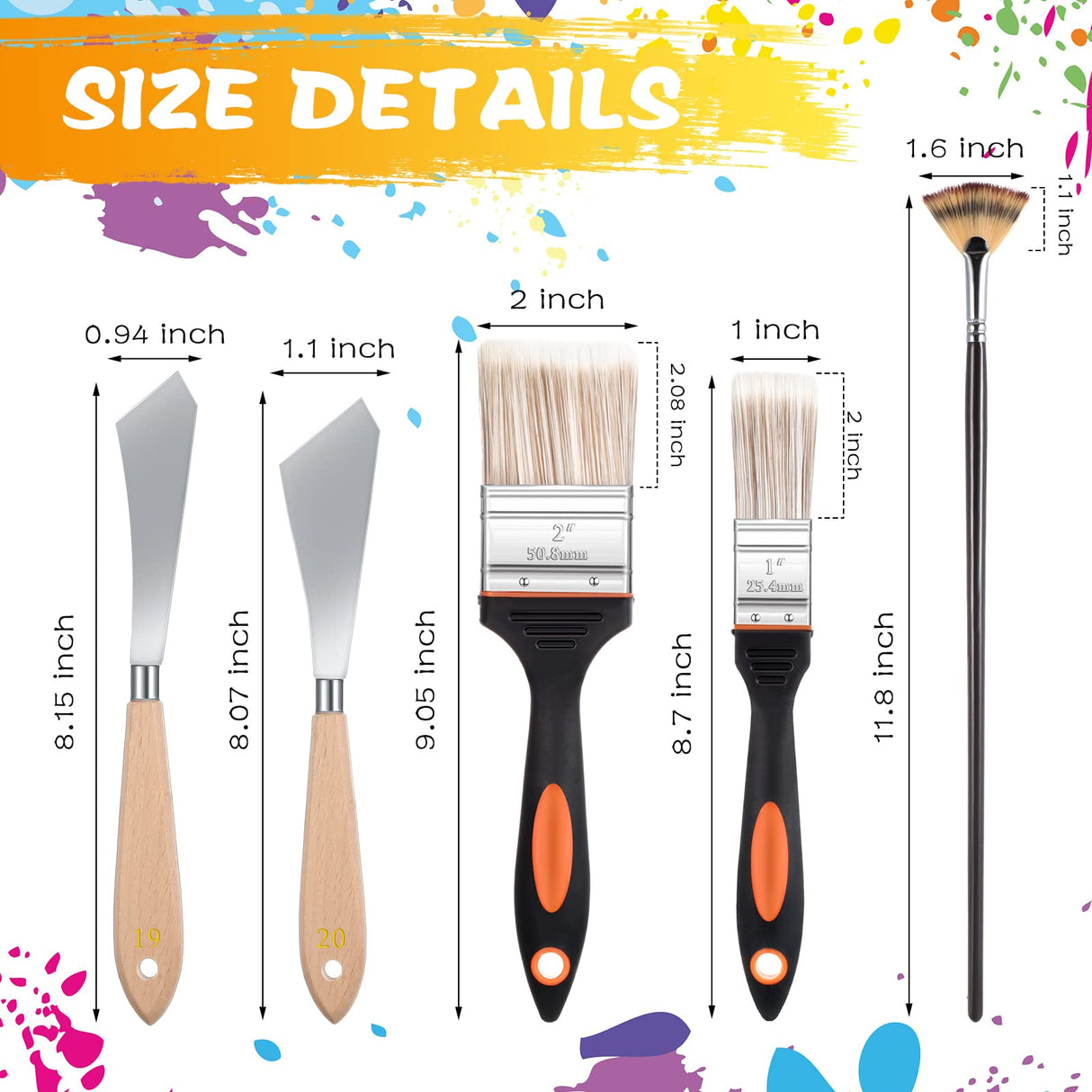 5 Pieces Painting Knife Set Background Blender Brush and Fan Blender Artist Brush Stainless Steel Palette Knife 2 Inch and 1 Inch Landscape Brush for CHENGU