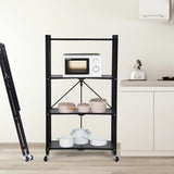 YSSOA 4-Tier Heavy Duty Foldable Metal Rack Storage Shelving Unit with Wheels Moving Easily Organizer Shelves Great for Garage Kitchen, Black YSSOA