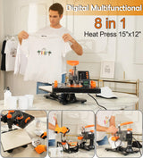 15"x12" Heat Press Machine for T Shirts Fast Heat-up, Pro 8 in 1 Heat Transfer Machine Tshirt Printing Machine for Tshirts Mug Cap Plate,Digital Wesoky