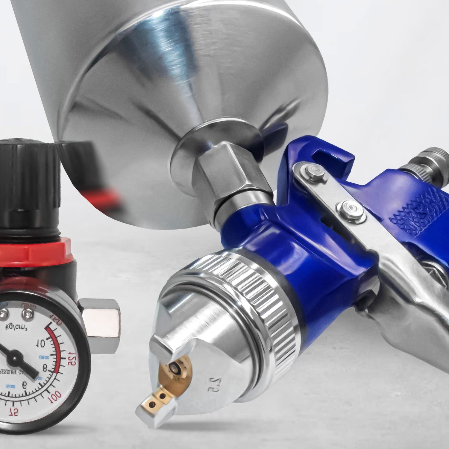 Auto Paint Spray Gun Kit: HVLP Gravity Feed Spray Gun with 1.4mm 1.7mm 2.5mm Nozzles, Air Spray Gun with 1000cc Aluminum Cup & Gauge for Auto Paint, Nefepho