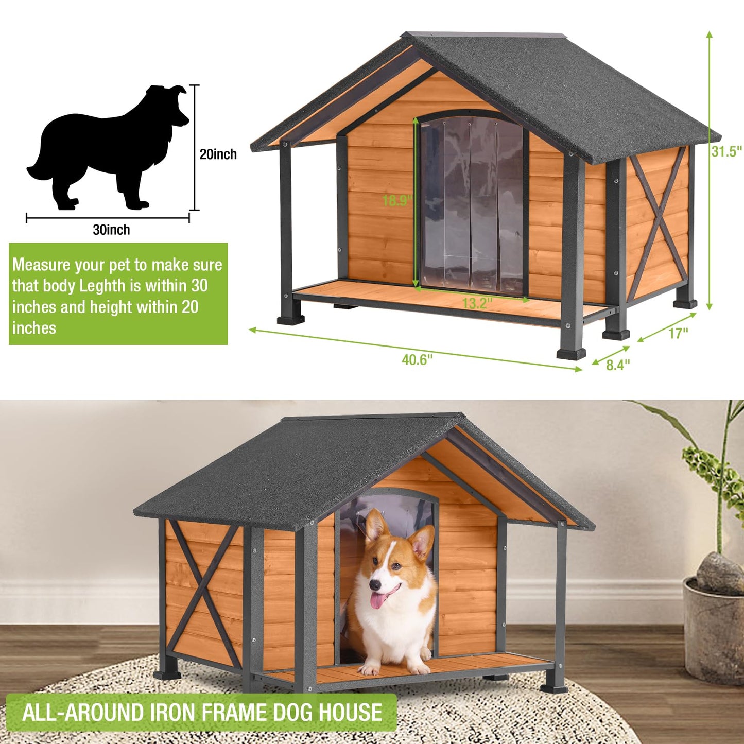 Dog House Outdoor & Indoor Unique All-Around Iron Frame Dog Kennel for Winter with Raised Feet for Small & Medium & Large Dogs,Weatherproof Roof - WoodArtSupply