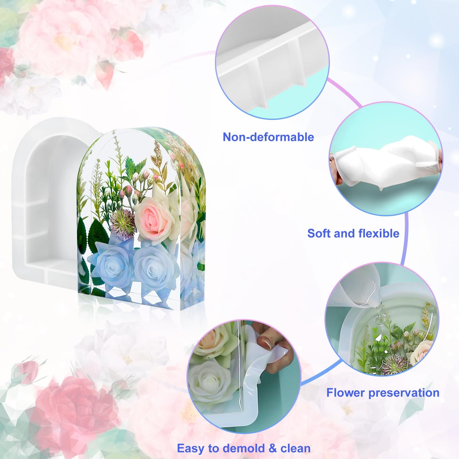 YOILES Resin Molds, Silicone Molds for Epoxy Resin, Large Resin Molds for Flower Preservation, Resin Mold for DIY Wedding Bouquet Preservation, Deep YOILES