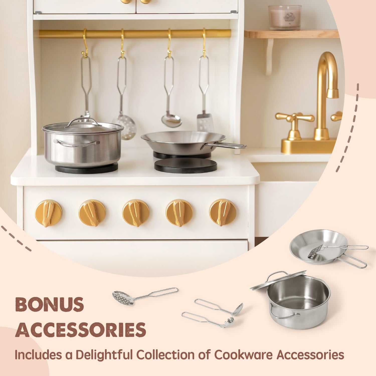 Tiny Land Play Kitchen for Kids, Wooden Play Kitchen with Toy Storage System, Toy Kitchen Set with Plenty of Play Features, Kids Play Kitchen Tiny Land