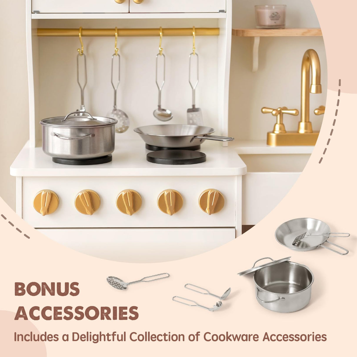 Tiny Land Play Kitchen for Kids, Wooden Play Kitchen with Toy Storage System, Toy Kitchen Set with Plenty of Play Features, Kids Play Kitchen Tiny Land