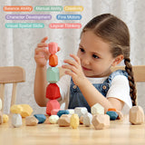 BESTAMTOY 36 PCS Wooden Sorting Stacking Rocks Stones,Sensory Toddler Toys Learning Montessori Toys, Building Blocks Game for Kids 1 2 3 4 5 6 Years BESTAMTOY