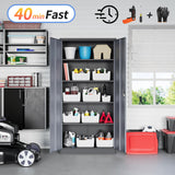 Yizosh Metal Garage Storage Cabinet with Lock, 71" Locking Tool Cabinet with 2 Doors and 5 Shelves, Tall Steel Cabinet for Garage, Heavy Duty File Yizosh