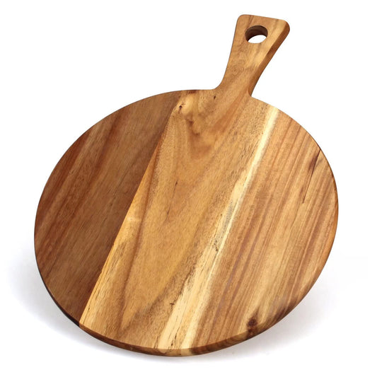 Acacia Wood Cutting Board with Handle Wooden Chopping Board Round Paddle Cutting Board for Meat Bread Serving Board Charcuterie Boards Chopping - WoodArtSupply