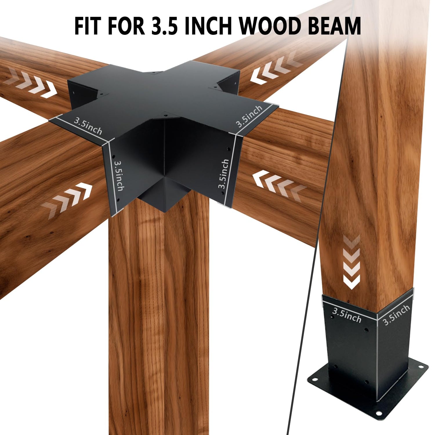 DEVALLEY 5-Way Right Corner Pergola Brackets Kit,Woodwork Brackets with Post Anchors for 4" x 4"(Actual:3.5"x3.5") Wood Beams for Patio DEVALLEY