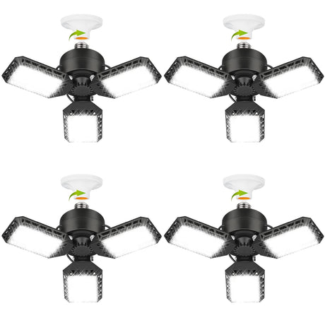 4 Pack Led Garage Lights, 60W Deformable Garage Ceiling Light 8000lm E26 Basement Lights with 3 Adjustable Led Panels 270° – Fits for Garage, CHAREADA