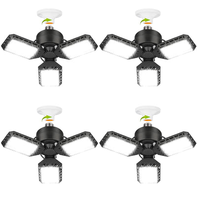 4 Pack Led Garage Lights, 60W Deformable Garage Ceiling Light 8000lm E26 Basement Lights with 3 Adjustable Led Panels 270° – Fits for Garage,