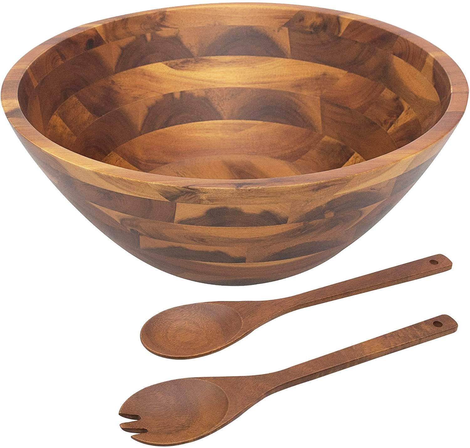 AIDEA Salad Bowls, Wooden Salad Bowls Set, Large Acacia Wood Serving Bowl for Fruits, Salad, 12.5" Big Salad Bowl with Serving Utensils AIDEA