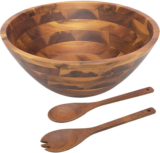 AIDEA Salad Bowls, Wooden Salad Bowls Set, Large Acacia Wood Serving Bowl for Fruits, Salad, 12.5" Big Salad Bowl with Serving Utensils - WoodArtSupply