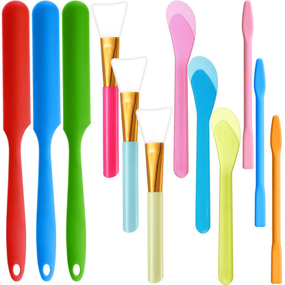 12 Pieces Resin Brush Silicone Stir Sticks Kit, Silicone Epoxy Brush Silicone Stirring Tool Applicator Mixing Spoon Silicone Scraper DIY Crafts Tool