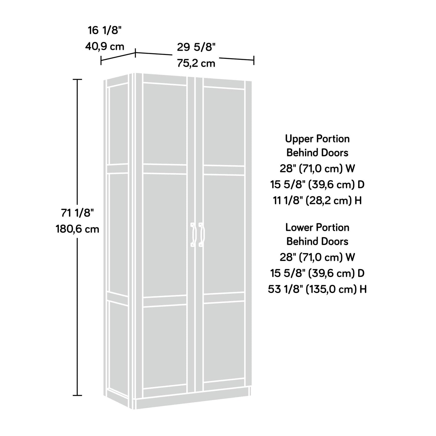 Sauder Select Storage Pantry cabinets, L: 29.69" x W: 16.34" x H: 70.10", White finish