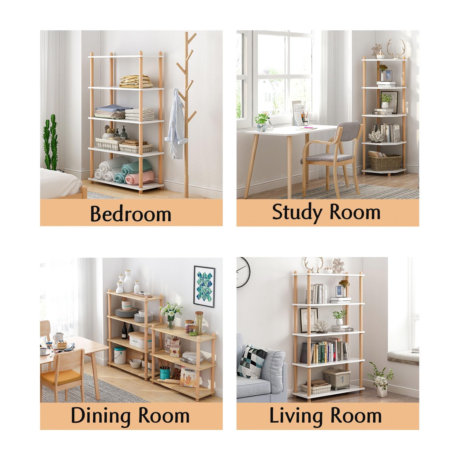 IOTXY Modern White 4-Tier Wooden Bookshelf – Stylish Open Storage Rack for Home and Office IOTXY