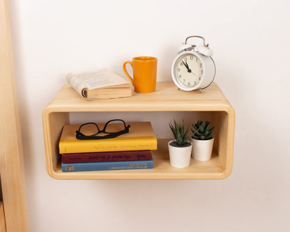 WOODCHES Floating Nightstand Wooden, Bedside Table, Nightstand Shelf, Handmade, Wall Mounted Bedside Shelf, Minimalist and Unique Style (Natural)