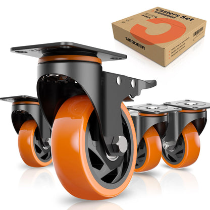 5Inch Caster Wheels (Set of 4), Heavy Duty Casters with Brake 2400 Lbs,Locking Casters Wheels for Furniture, Castor Wheels for Cart, Workbench.(Two