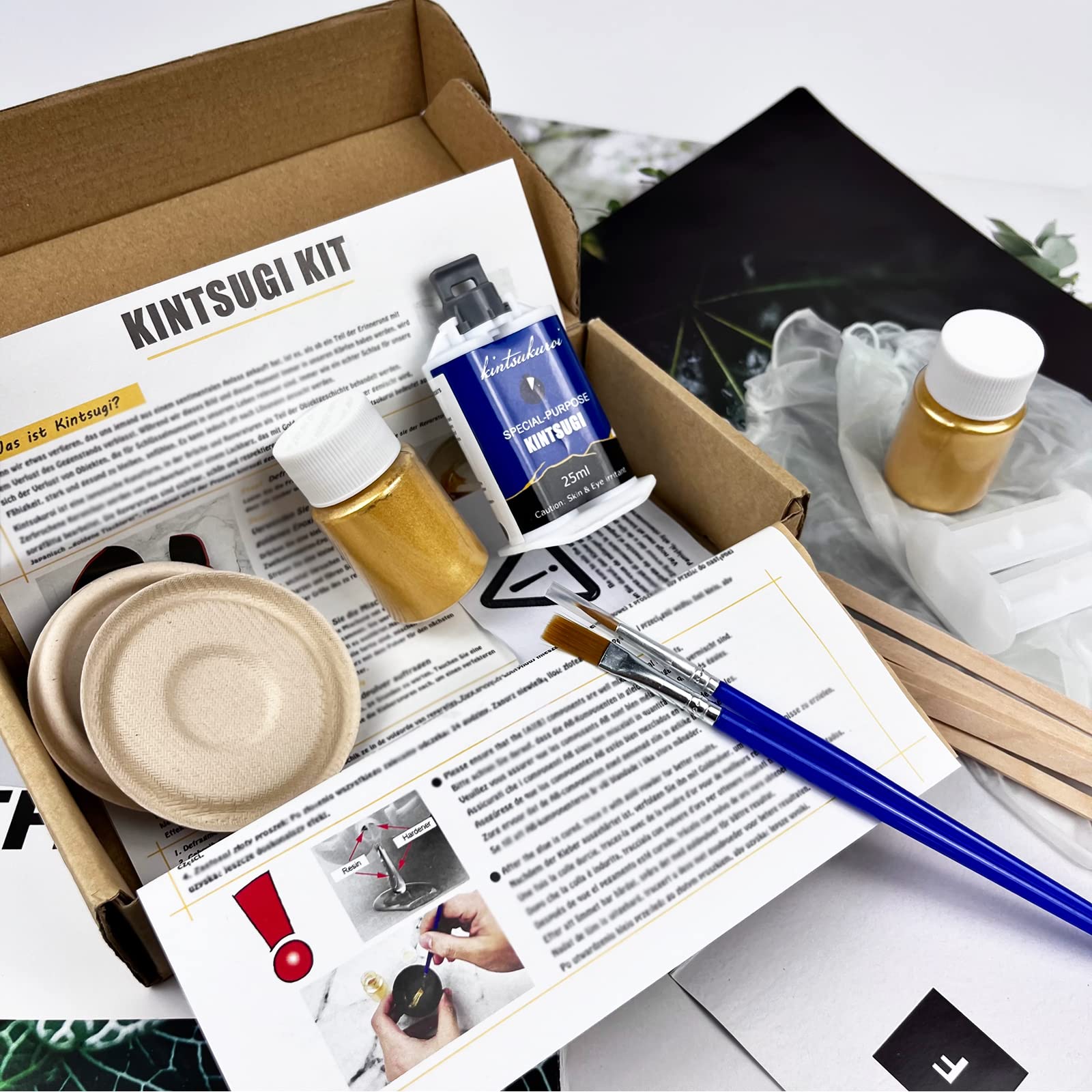 Kintsugi Repair Kit Gold, Japanese Kintsugi Kit to Improve Your Ceramic, Repair Your Meaningful Pottery with Gold Powder Glue, Perfect for Beginners - WoodArtSupply