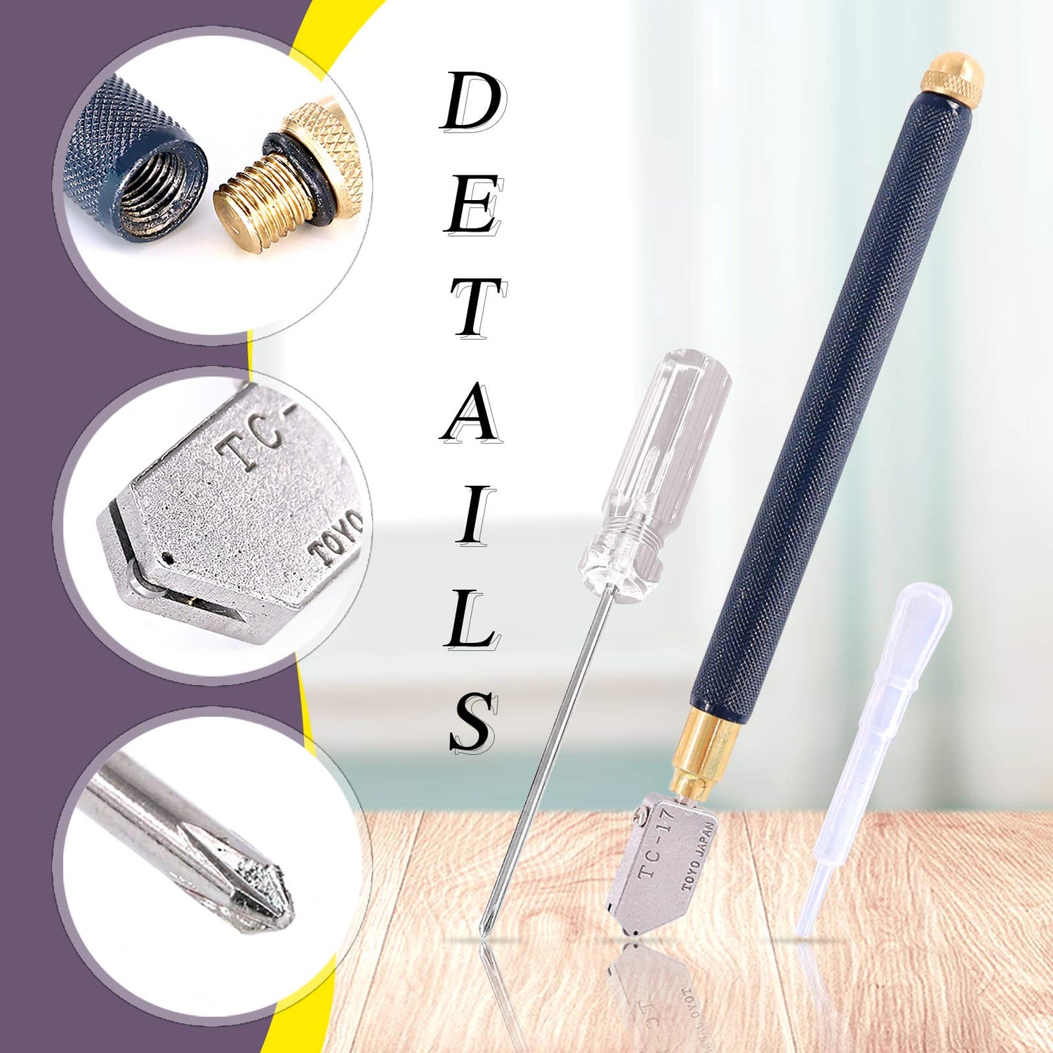 Swpeet 9Pcs Glass Cutter Tool Kit, Breaker Grozer Pliers and Curve Jaw Glass Running Pliers Kit with Rubber Tips, Pencil Oil Feed Carbide Tip Glass Swpeet