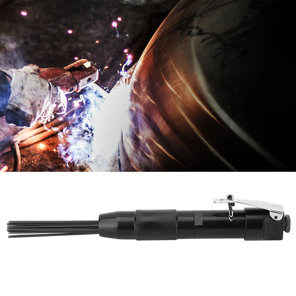 Needle Scaler Attachment, 1/4 4400 RPM Pneumatic Needle Scaler, Descaler for Air Chisel Paint Removing Deburring SIXRUN