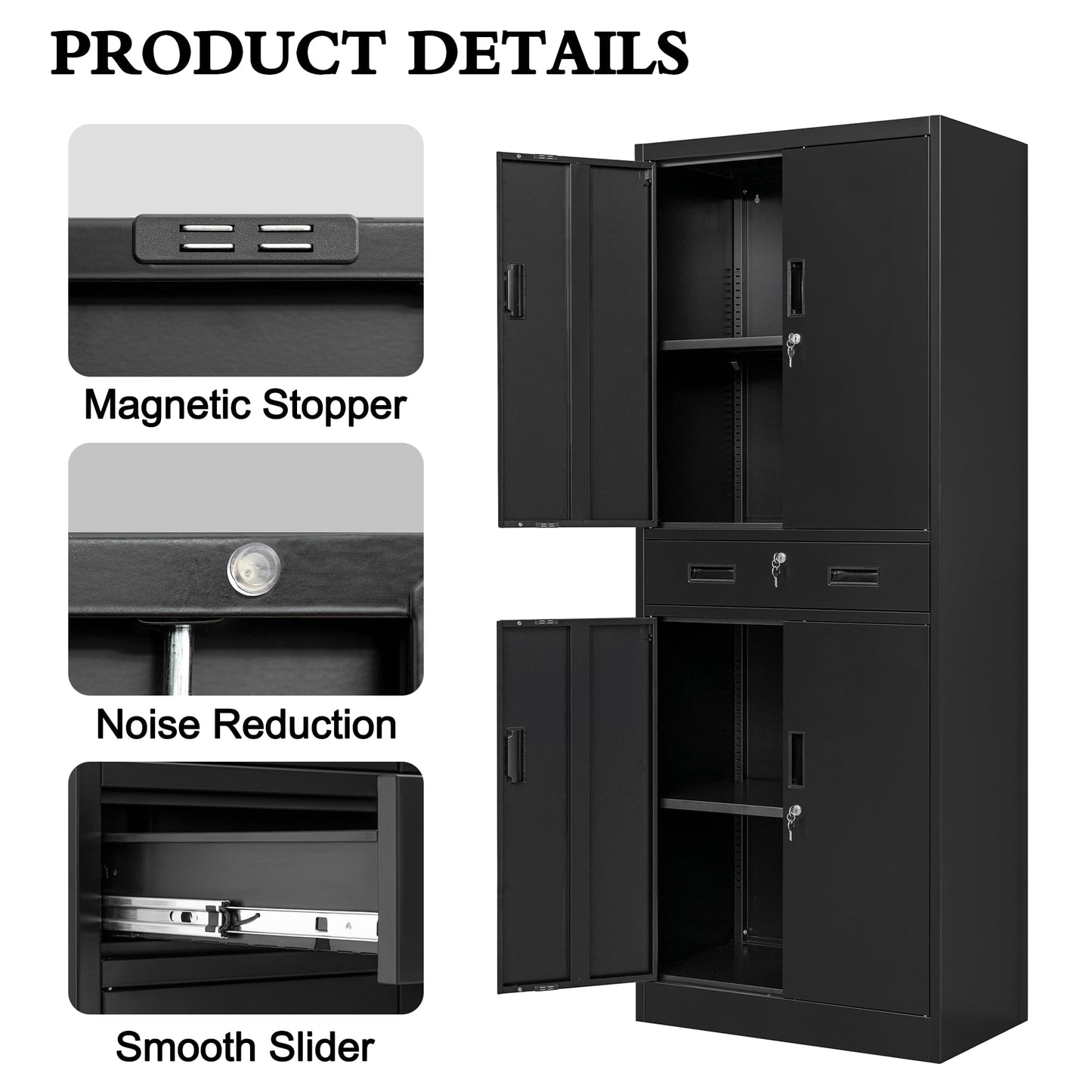 CJF Metal Storage Cabinets with Drawer and Adjustable Shelves, Lockable Storage Cabinet for Pantry Home Office Garage Kitchen Living Dining Room - WoodArtSupply