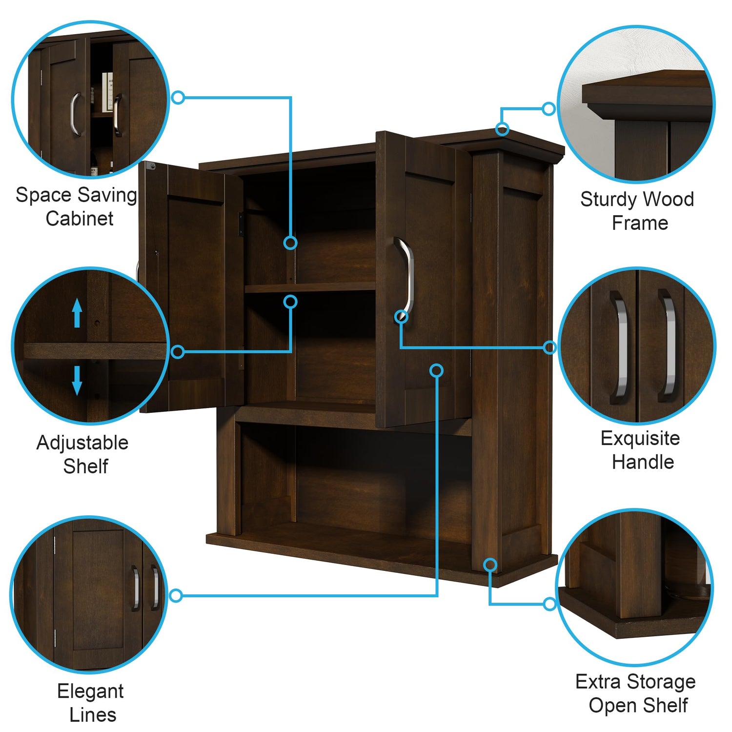ChooChoo Wood Wall Cabinet with Doors, Medicine Cabinet with Adjustable Shelves Over The Toilet, Rustic Cabinet Wall Mounted for Bathroom, Kitchen, ChooChoo