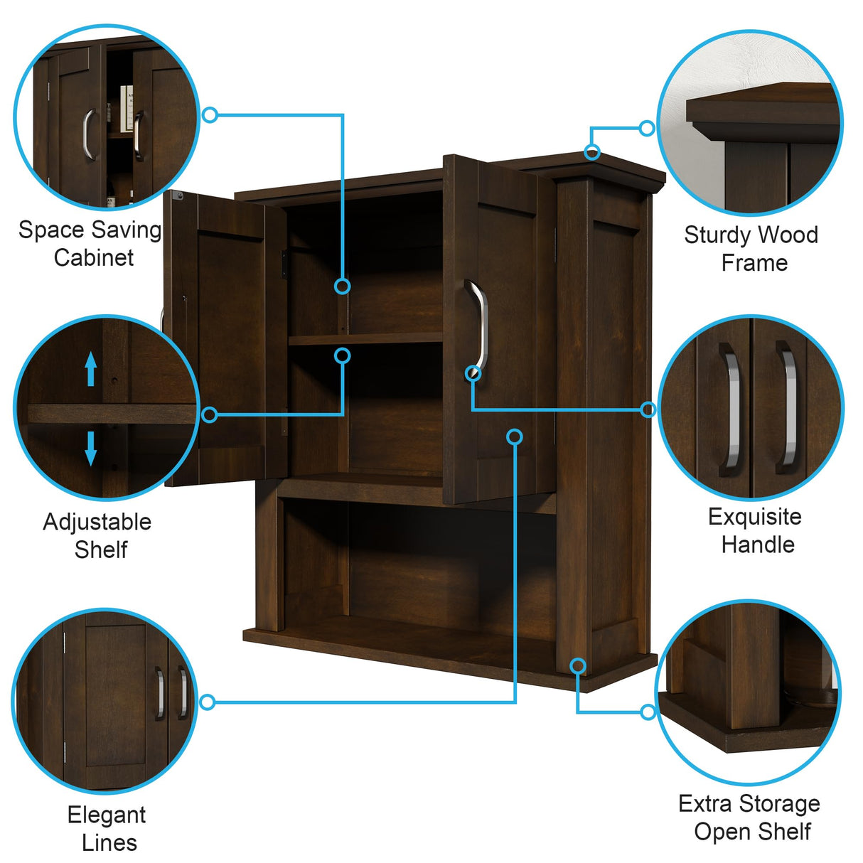 ChooChoo Wood Wall Cabinet with Doors, Medicine Cabinet with Adjustable Shelves Over The Toilet, Rustic Cabinet Wall Mounted for Bathroom, Kitchen, ChooChoo