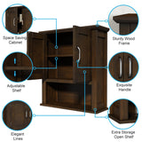 ChooChoo Wood Wall Cabinet with Doors, Medicine Cabinet with Adjustable Shelves Over The Toilet, Rustic Cabinet Wall Mounted for Bathroom, Kitchen, ChooChoo