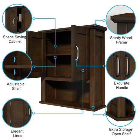 ChooChoo Wood Wall Cabinet with Doors, Medicine Cabinet with Adjustable Shelves Over The Toilet, Rustic Cabinet Wall Mounted for Bathroom, Kitchen, ChooChoo