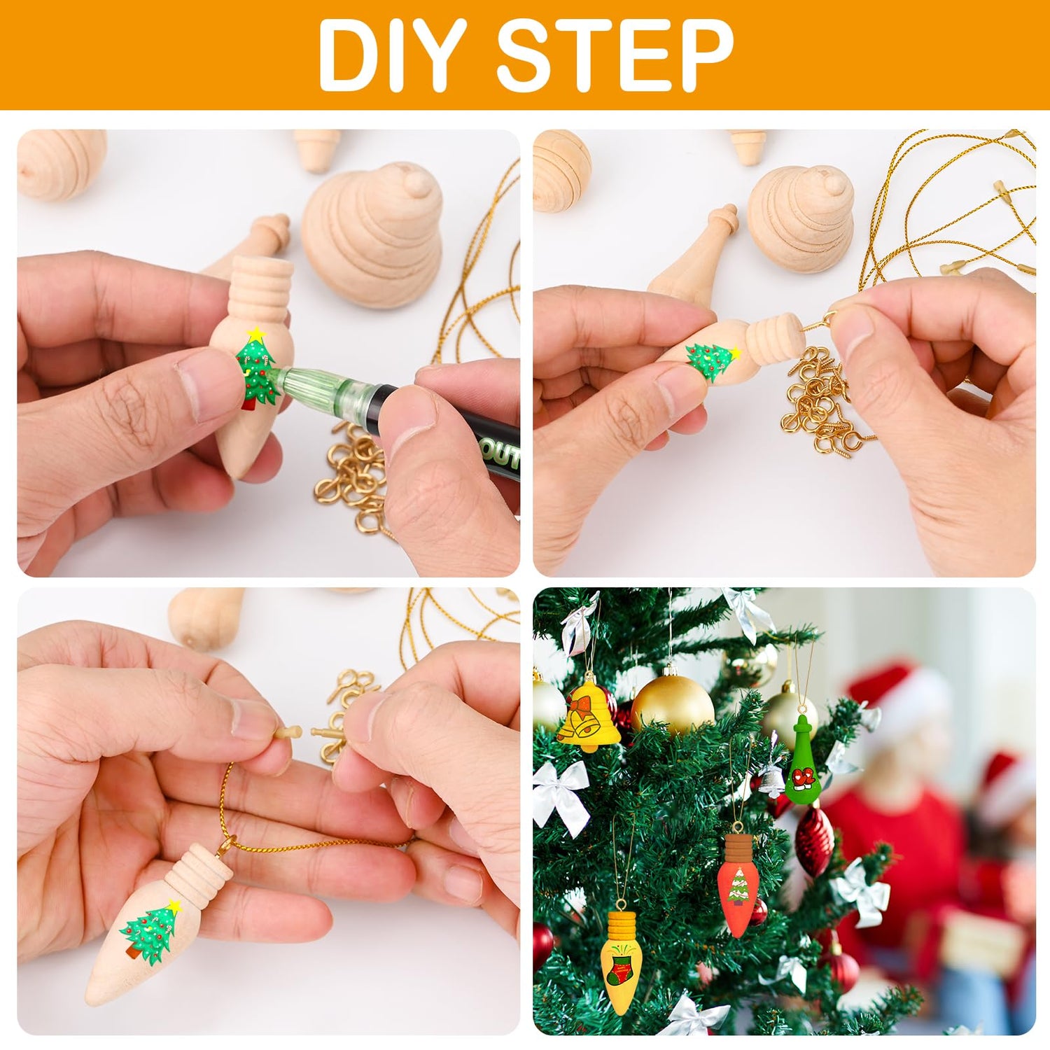 Bluedale 40 Pcs Wooden Christmas Trees Ornaments for Crafts, Natural Unfinished Wood Ornaments, Xmas DIY Arts Painting Holiday Hanging Decorations in Bluedale