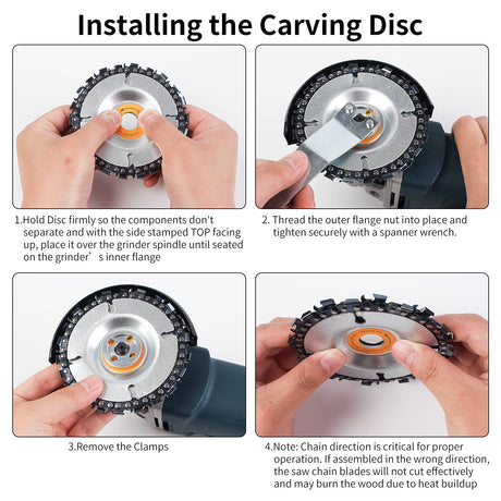 Pomsare Upgraded 4PCS Wood Grinding Wheel for 4" or 4 1/2" Angle Grinder, Grinder Wheel Shaping Disc w/Chain Attachment, Wood Carving Disc Tool for Pomsare