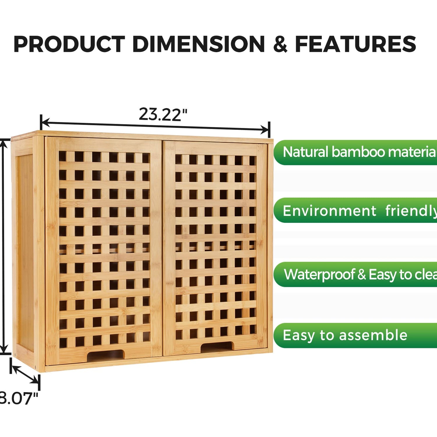 ZYBT Natural Bamboo Bathroom Wall Cabinet with Doors and Shelves, Over The Toilet Storage Solution ZYBT
