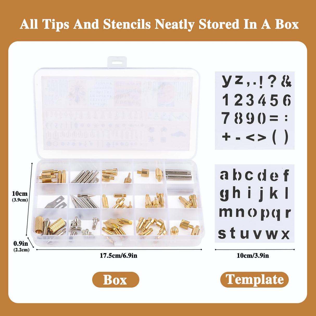 62Pcs Wood Burning Tips, Professional Wood Burning Pen Tips and Metal Alphabet Number Stencils Set, Perfect Wood Burning Embossing Carving DIY Crafts PETUOL