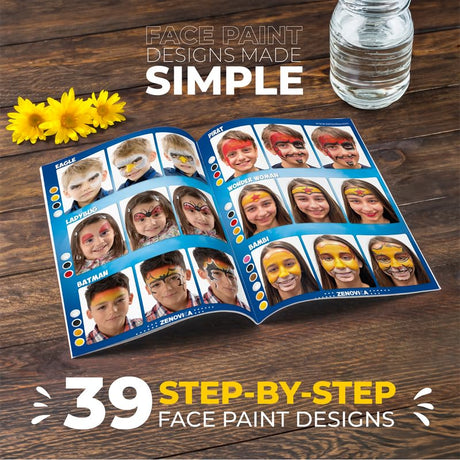 Zenovika Face Painting Kit for Kids - Non-Toxic and Hypoallergenic Face Paint Kit with 24 Colors, Stencils, Book, and Professional Halloween Makeup Zenovika