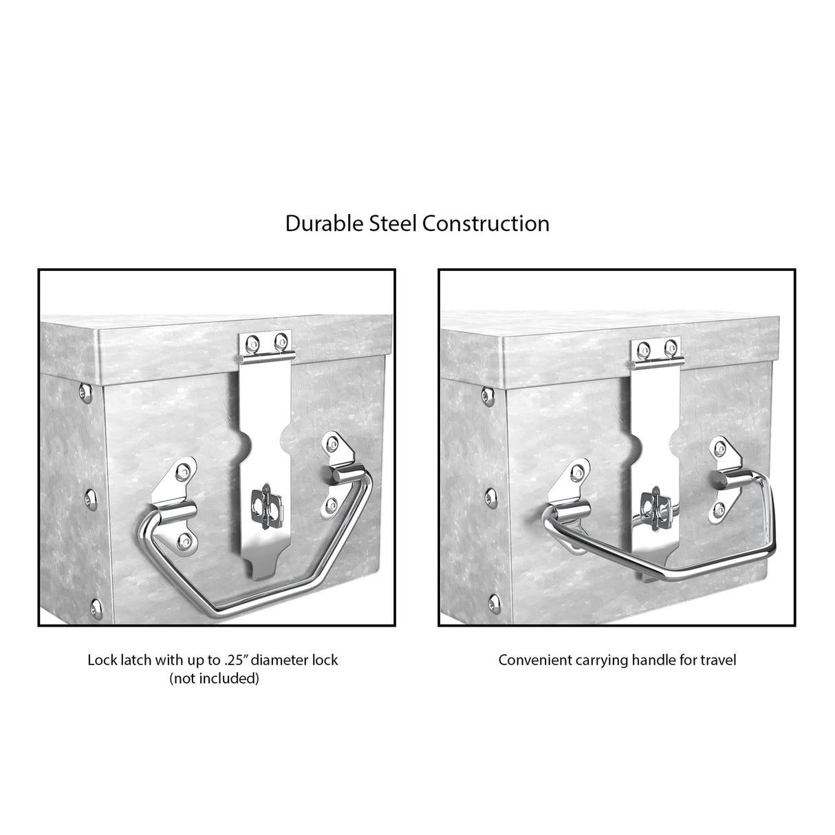 Lock Box with Folding Handle - Durable Metal Storage Chest with Stackable Design to Secure Valuables, Cash, Jewelry, and Weapons by Stalwart (Silver) Stalwart