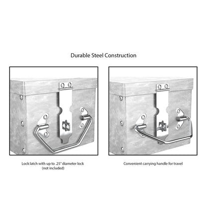 Lock Box with Folding Handle - Durable Metal Storage Chest with Stackable Design to Secure Valuables, Cash, Jewelry, and Weapons by Stalwart (Silver) - WoodArtSupply