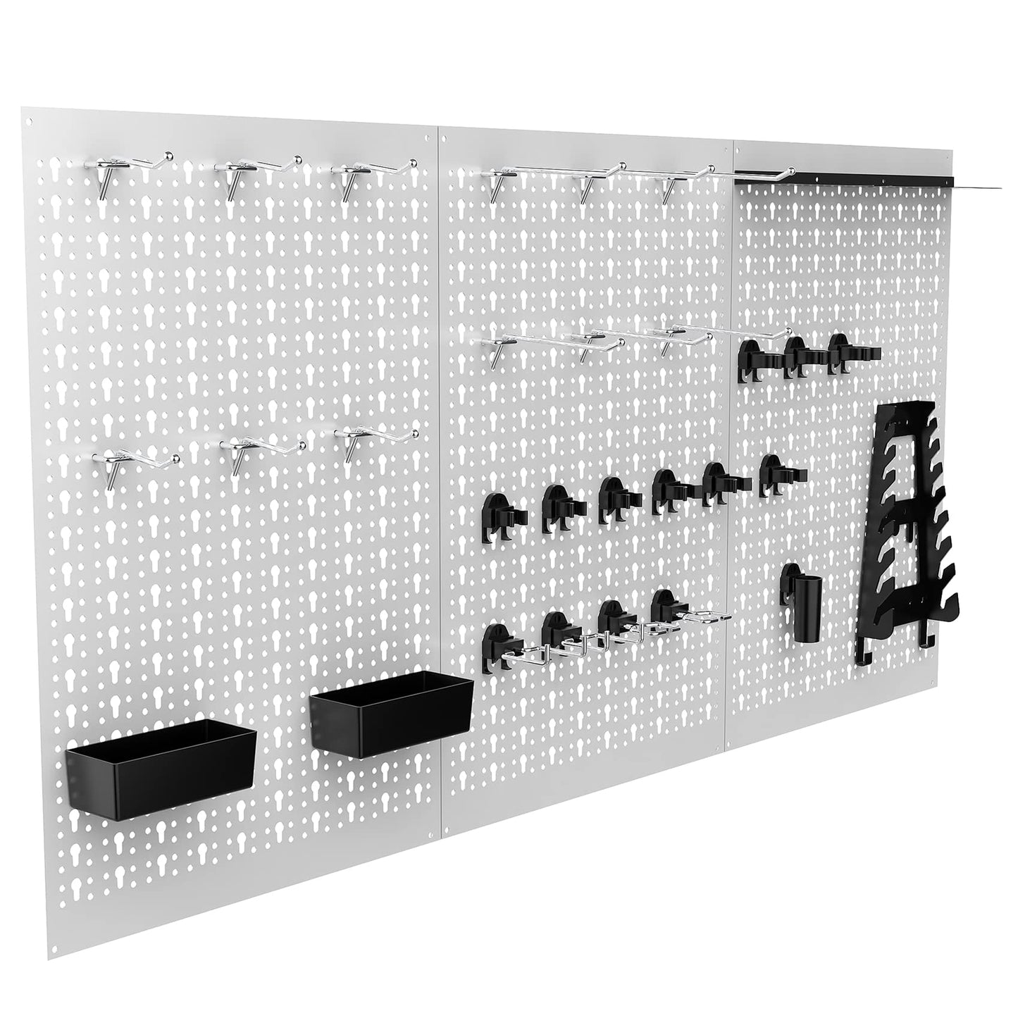 TORACK 3Pcs Metal Pegboard Panels for Wall Garage Utility Tools Pegboard Storage System for Workbench, Shop, Shed Modular Peg Board Organizer Board - WoodArtSupply