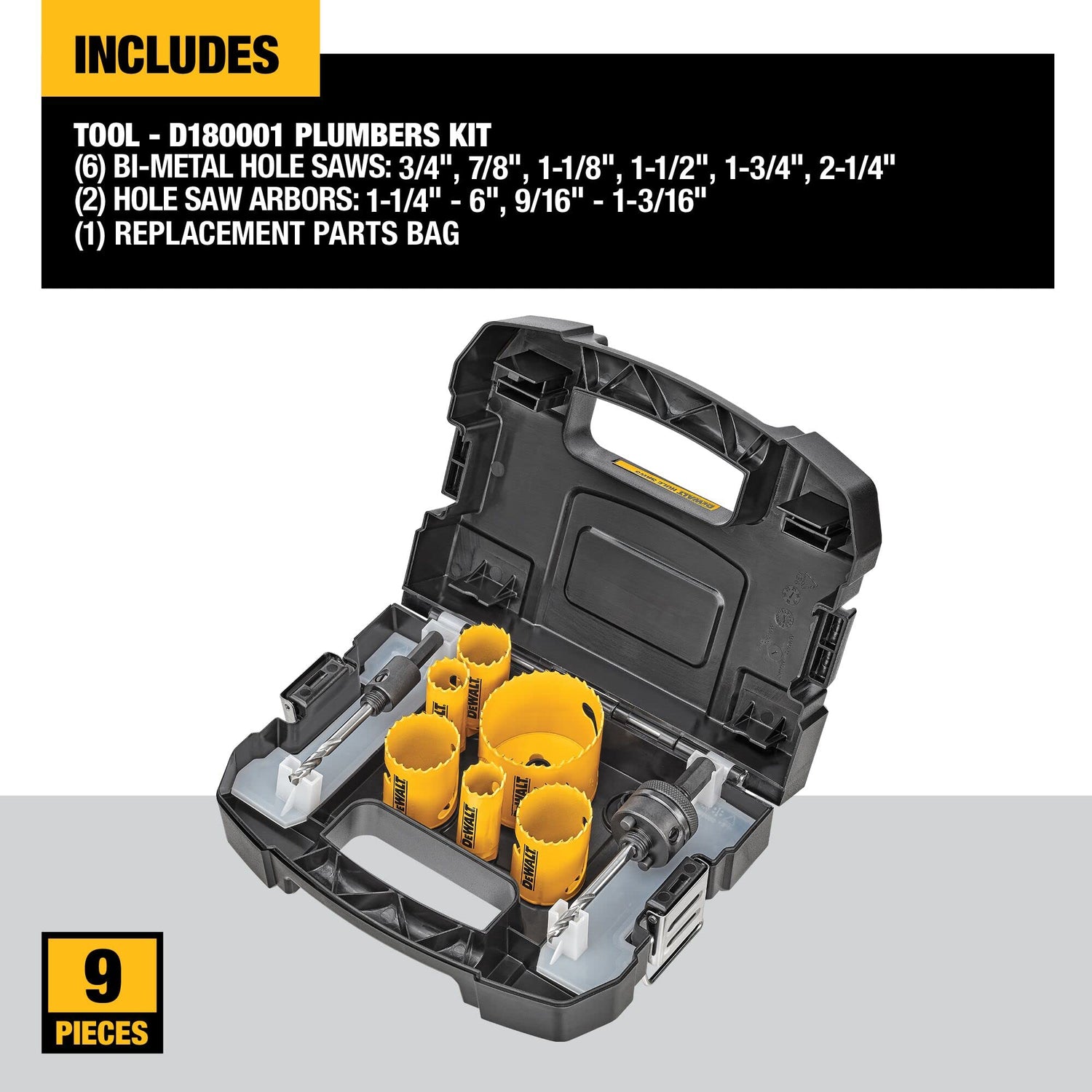 DEWALT Bi-Metal Hole Saw Kit for Wood, Metal and Plastic (D180001) DEWALT