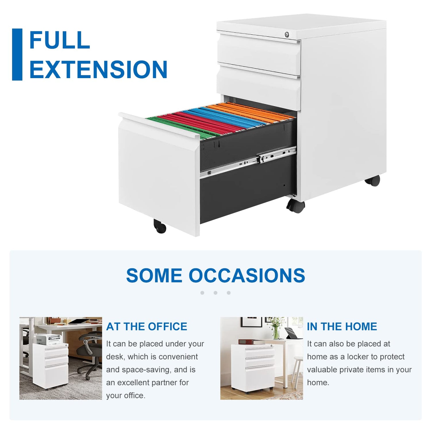 VERYKE 3 Drawer File Cabinet with Lock and Wheels Mobile Under Desk Filing Cabinet Vertical Filing Cabinet Metal Organizer File Cabinet for Hanging VERYKE