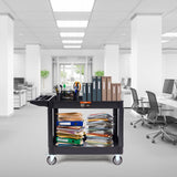 VEVOR Utility Service Cart, 2 Shelf 550LBS Heavy Duty Plastic Rolling Utility Cart with 360° Swivel Wheels (2 with Brakes), Large Lipped Shelf, VEVOR