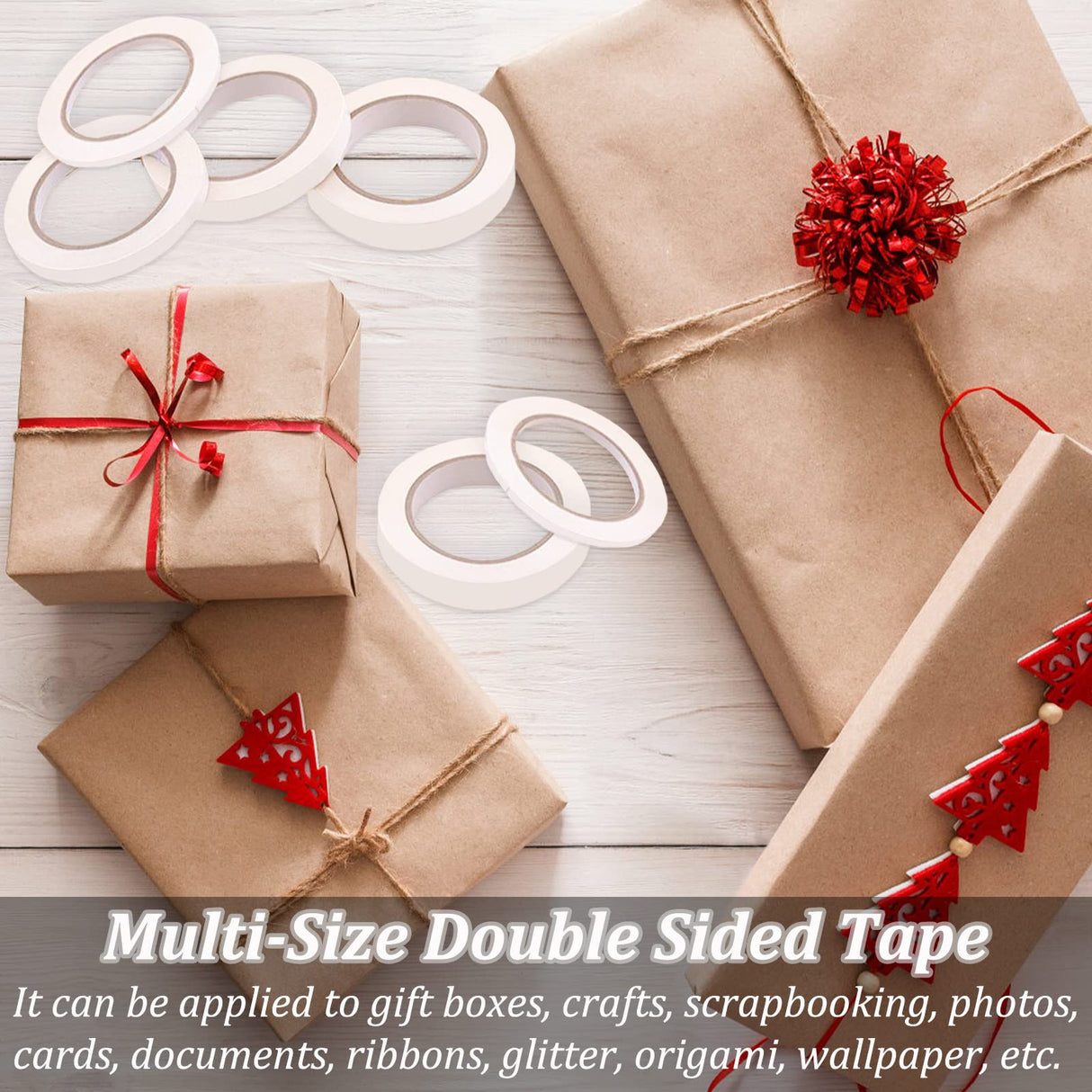 6 Rolls Double Sided Tape for Crafts, Multi-Size Double-Sided Adhesive Tape for Arts, Photography, Gift Box, Scrapbooking, Card Making, Paper Backing SmaringWing