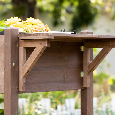 Outsunny Raised Garden Bed with 8 Grow Grids, Wooden Outdoor Plant Box Stand with Folding Side Table and Wheels, 49" x 21" x 34", for Vegetables, Outsunny