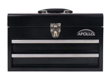 Apollo Tools 14 Inch Steel Tool Box with Deep Top Compartment and 2 Drawers in Heavy-Duty Steel With Ball Bearing Opening and Powder Coated Finish - Apollo Tools